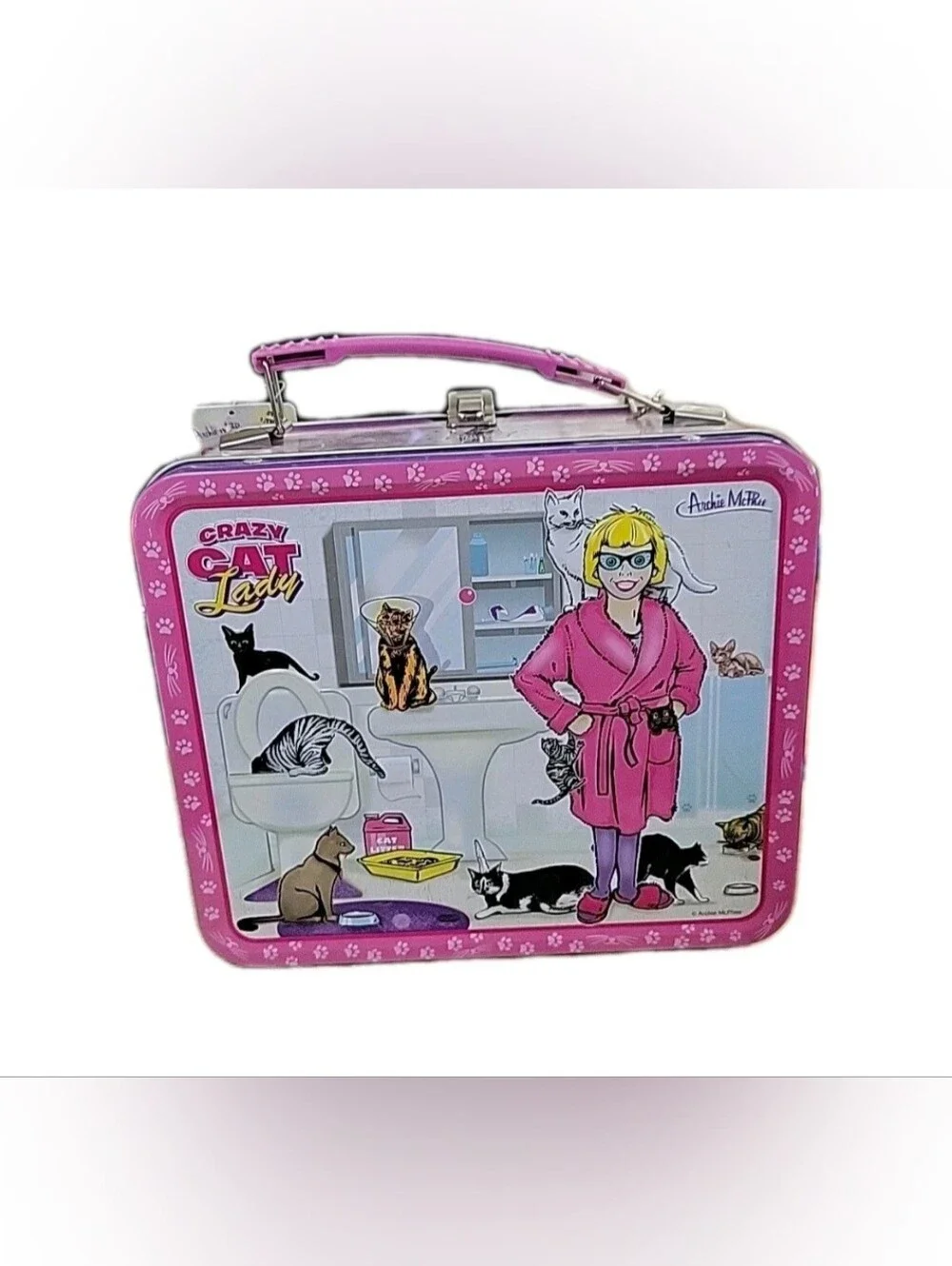 Crazy Cat Lady Pink Metal Lunchbox